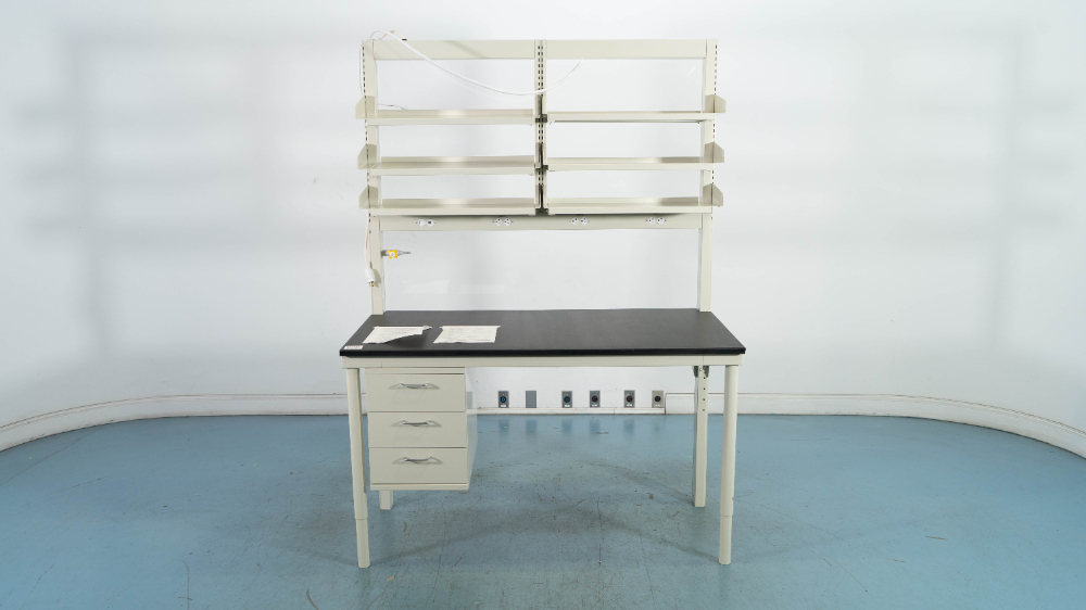 Image of 5' Stationary Lab Table w/ Upper Mounted Shelving